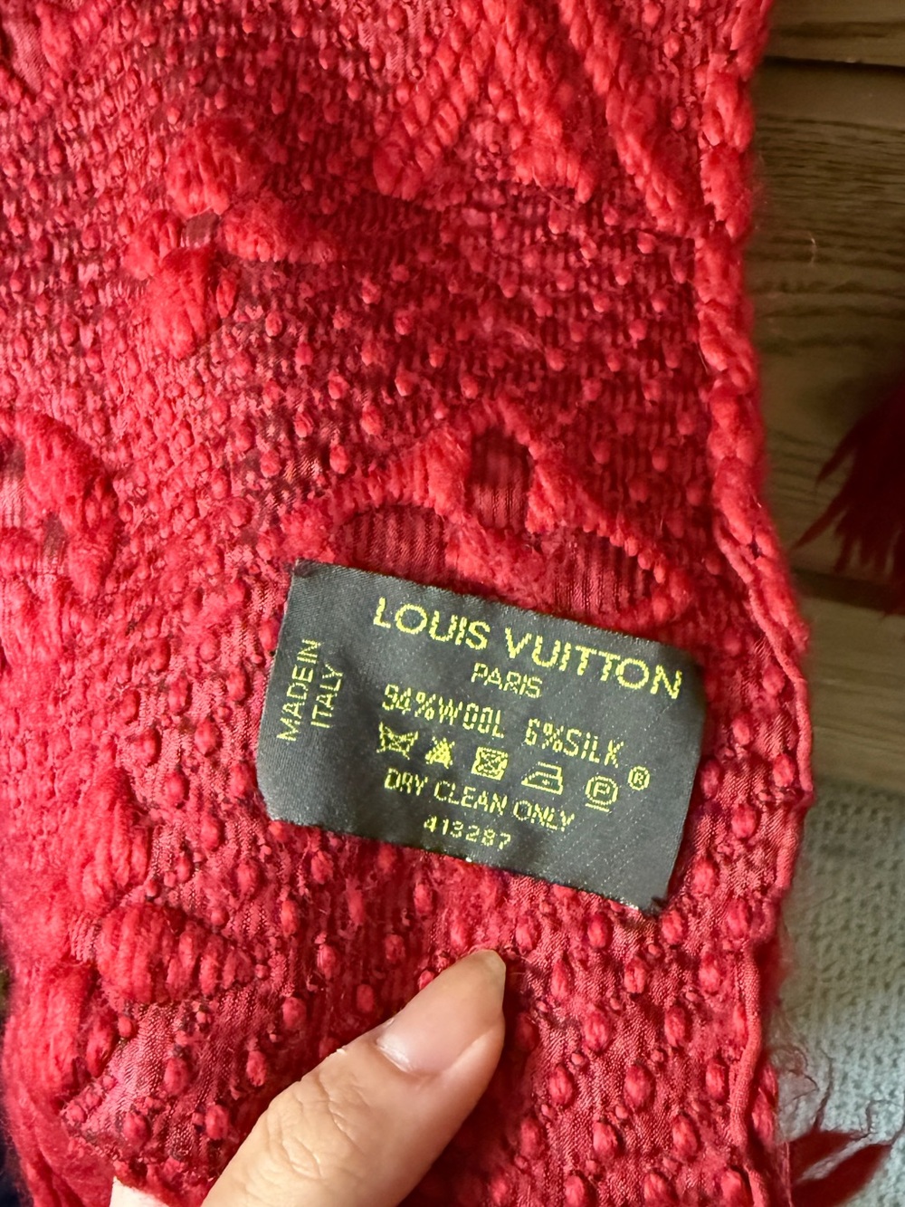 Louis Vuitton Red Monogram Knit Scarf - Picture 2 of 2